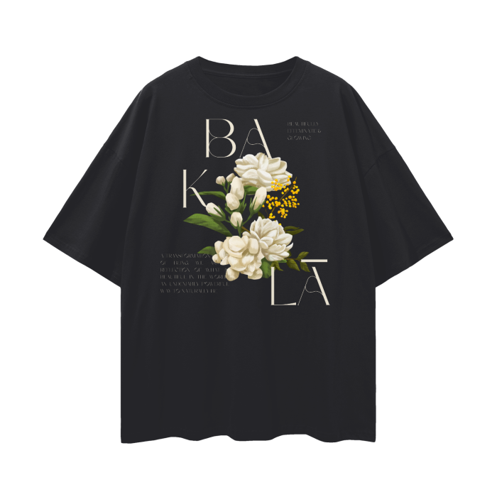 Baklâ Beautifully Effeminate Filipino Bakla Queer Pride Shirt Vintage Flowers on front of Black Oversize Deep Drop Shoulder Tee Oversize Deep Drop Shoulder Tee - 190 GSM
