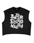 Intersectionality Chrome Bubble Letter Design on Black French Terry Boxy Tank Top French Terry Boxy Tank Top