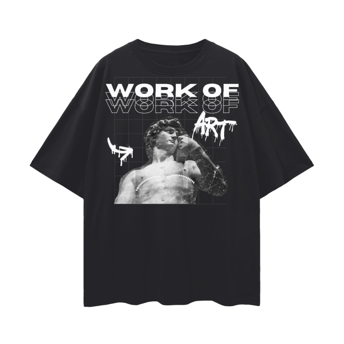 Work of Art Statue with Top Surgery Scars Trans Pride Shirt Black Oversize Tee Oversize Deep Drop Shoulder Tee - 190 GSM