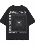 Unapologetically Indigiqueer Japanese Streetwear Style on back of Black Oversize Deep Drop Shoulder Tee Oversize Deep Drop Shoulder Tee - 190 GSM