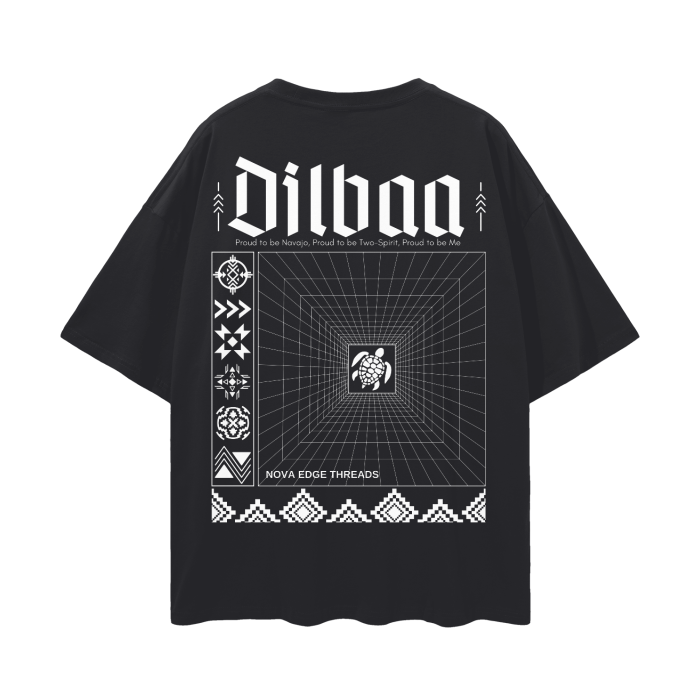 Dilbaa Two-Spirit Pride Shirt Navajo Nation Pride Black Oversize Deep Drop Shoulder Tee Oversize Deep Drop Shoulder Tee - 190 GSM