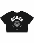 Queer Pride Tattoo Inspired Tiger Design on front of Black Seamless Mini Tee Seamless Mini Tee