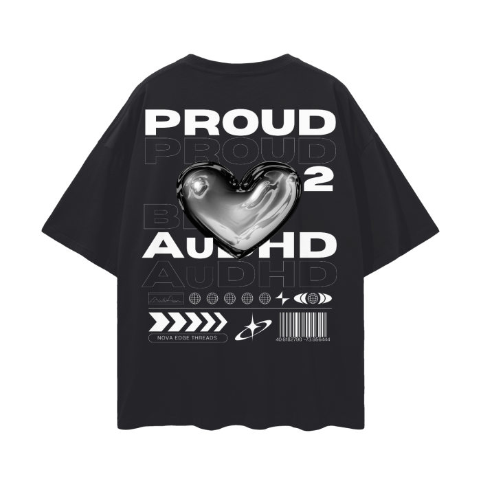 Proud to be AuDHD Graphic Tee Chrome Heart ADHD and Autism Pride Oversize Deep Drop Shoulder Tee Oversize Deep Drop Shoulder Tee - 190 GSM