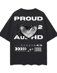 Proud to be AuDHD Graphic Tee Chrome Heart ADHD and Autism Pride Oversize Deep Drop Shoulder Tee Oversize Deep Drop Shoulder Tee - 190 GSM