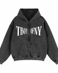 T Boy of NY Sweatshirt Boxing Aesthetic front of Zip-Through Boxy Fleece Hoodie Zip-Through Boxy Hoodie
