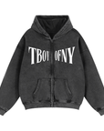 T Boy of NY Sweatshirt Boxing Aesthetic front of Zip-Through Boxy Fleece Hoodie Zip-Through Boxy Hoodie