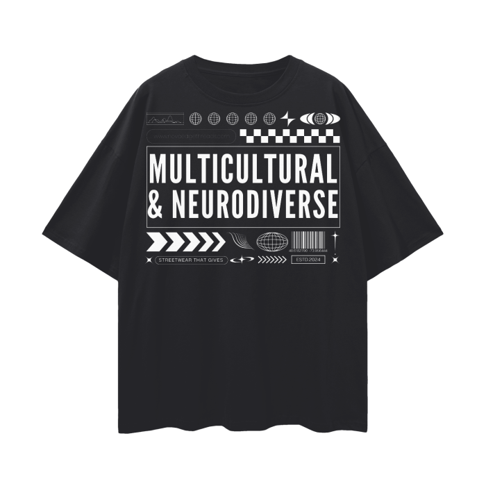 Multicultural & Neurodiverse Graphic Tee Disability Pride Shirt Oversize Deep Drop Shoulder Tee Oversize Deep Drop Shoulder Tee - 190 GSM