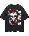 Liberación Skull & Roses Graphic Tee front of Black Oversize Deep Drop Shoulder Tee Oversize Deep Drop Shoulder Tee - 190 GSM