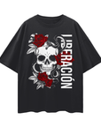 Liberación Skull & Roses Graphic Tee front of Black Oversize Deep Drop Shoulder Tee Oversize Deep Drop Shoulder Tee - 190 GSM