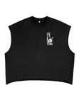 King Left Chest Asian Lion Design on Front of Black French Terry Boxy Tank Top French Terry Boxy Tank Top