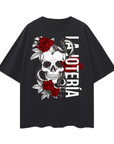 La Jotería Reclaimed for Pride and Resistance Latino Streetwear on front of Black Oversize Deep Drop Shoulder Tee - 190 GSM