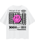 Proud to be Disabled Graphic Tee Streetwear Style Disability Pride T-Shirt front of White Oversize Deep Drop Shoulder Tee - 190 GSM