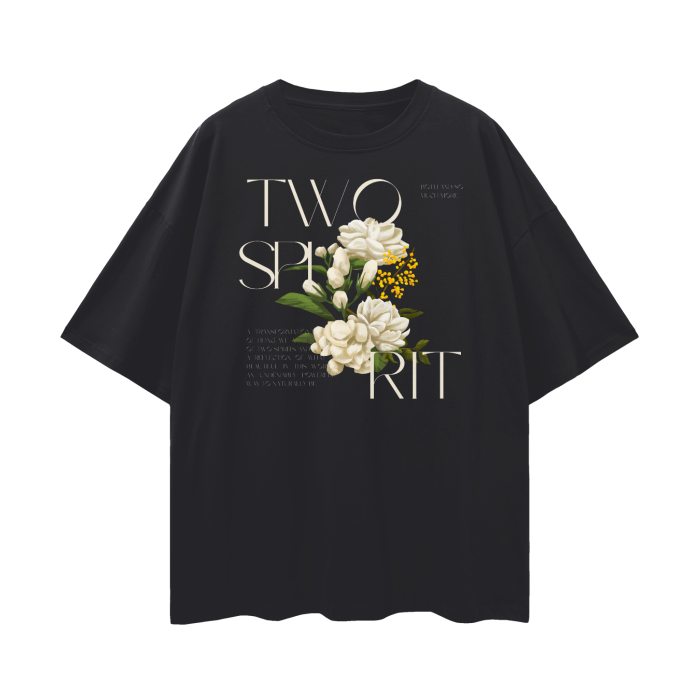 Two Spirit Pride Graphic Tee Flowers on Black Oversize Deep Drop Shoulder Tee Oversize Deep Drop Shoulder Tee - 190 GSM