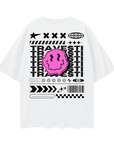 Camiseta gráfica de orgullo de la comunidad travesti latinoamericana en la parte posterior de la camiseta blanca de gran tamaño con hombros caídos profundos - 190 GSM