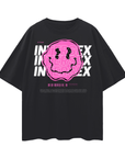 Intersex Pride T-Shirt Pink Smiley on Black Oversize Deep Drop Shoulder Tee Oversize Deep Drop Shoulder Tee - 190 GSM