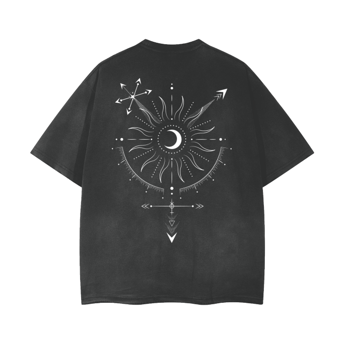 Transgender Symbol v2 Celestial Design on Black Gray Vintage Wash Frayed T-Shirt - 260 GSM Vintage Wash Frayed T-Shirt
