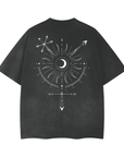Transgender Symbol v2 Celestial Design on Black Gray Vintage Wash Frayed T-Shirt - 260 GSM Vintage Wash Frayed T-Shirt