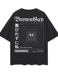 Unapologetically Brown Gay Pride Japanese Streetwear Style on back of Black Oversize Deep Drop Shoulder Tee - 190 GSM Oversize Deep Drop Shoulder Tee - 190 GSM