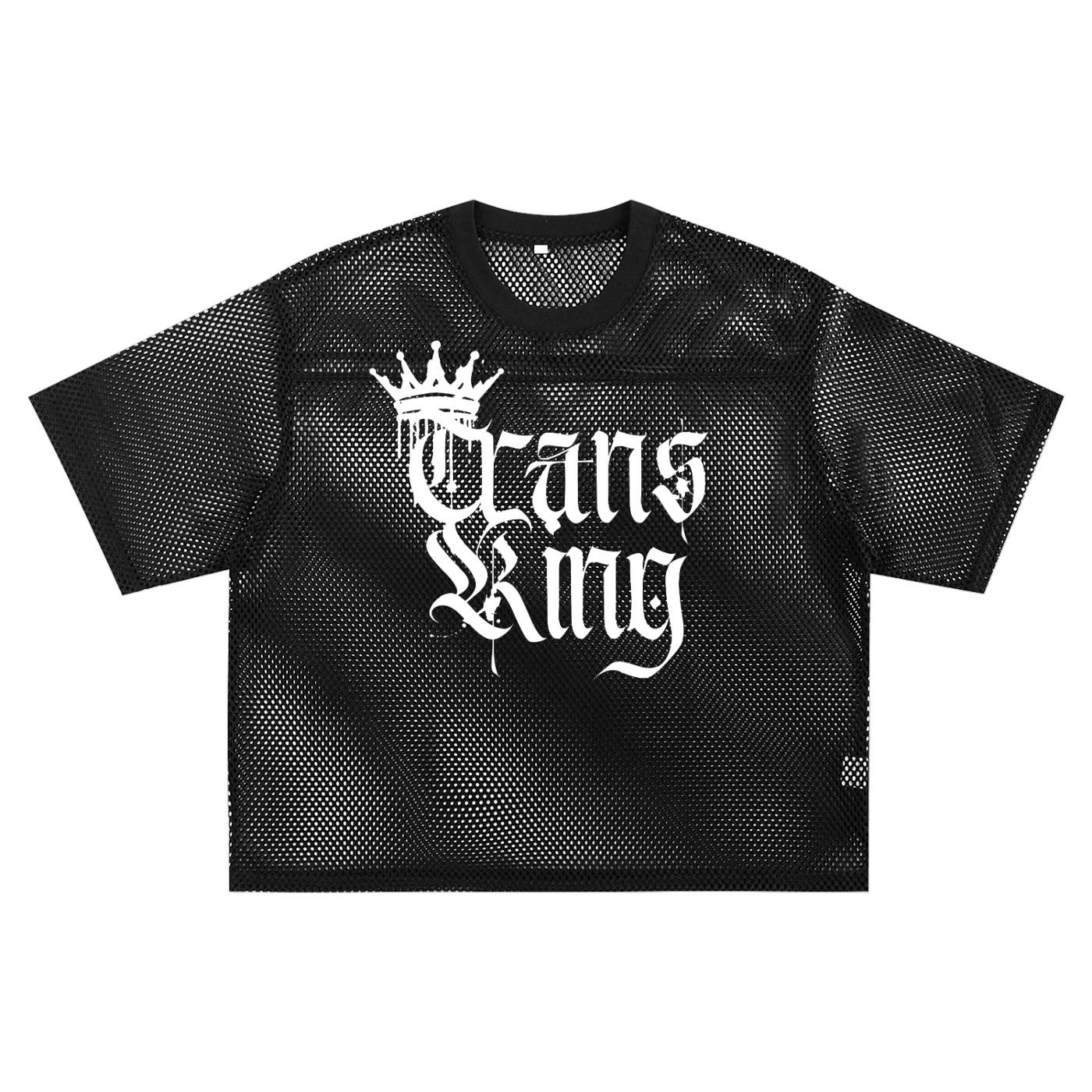 Trans King with a Crown Wednesday Font and Spray Paint Design on Black See-through Boxy Net T-shirt See-through Boxy Net T-Shirt