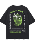 Decolonize your Mind Graphic Tee Streetwear Style on Black Oversize Deep Drop Shoulder Tee