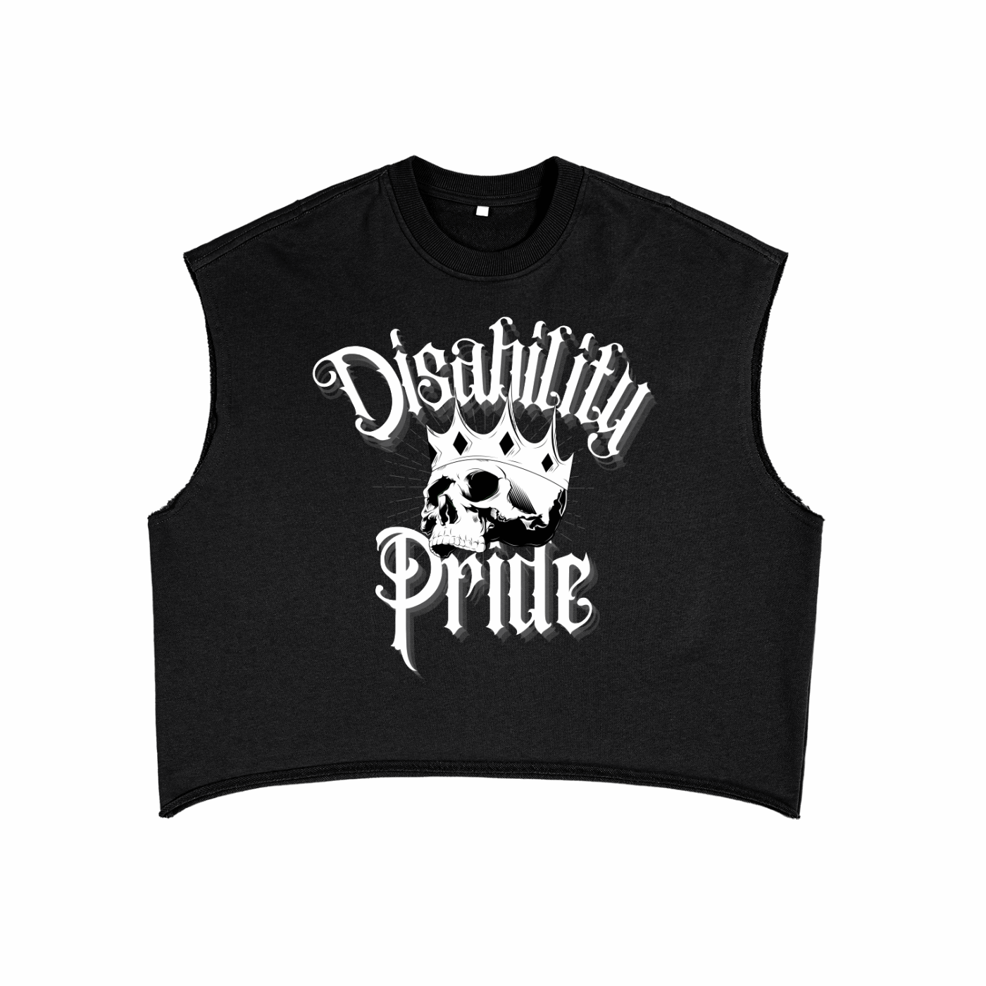 Disability Pride Punk Rock Skull with Crown on front of Black French Terry Boxy Tank Top French Terry Boxy Tank Top