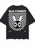 Gaymer Streetwear T-Shirt Gay Pride on back of Black Oversize Deep Drop Shoulder Tee