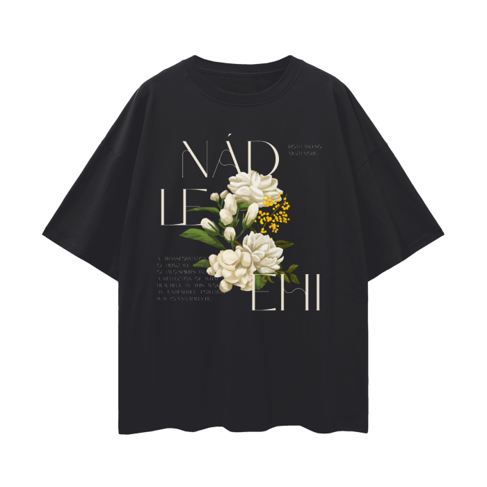 Nádleehi Two-Spirit Pride Navajo Nation Vintage Flowers on Black Oversize Deep Drop Shoulder Tee Oversize Deep Drop Shoulder Tee - 190 GSM
