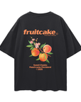 Fruitcake T-Shirt Orange Peaches on back of Gay Pride Black Oversize Tee Oversize Deep Drop Shoulder Tee - 190 GSM