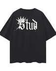 Stud Pride Shirt Spray Paint Crown Black Lesbian Pride on front of Black Oversize Deep Drop Shoulder Tee Oversize Deep Drop Shoulder Tee - 190 GSM