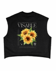 Sunflower Disability Pride Invisible Disabilities on back of Black French Terry Boxy Tank Top French Terry Boxy Tank Top