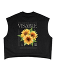 Sunflower Disability Pride Invisible Disabilities on back of Black French Terry Boxy Tank Top French Terry Boxy Tank Top
