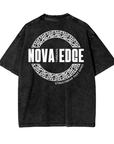 Camiseta gráfica con el logotipo de Nova Edge Threads, ropa urbana que ofrece una camiseta oversize lavada con ácido negro - 250 g/m²