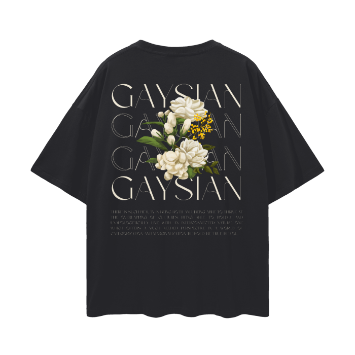 Gaysian T-Shirt Intersectional Pride Vintage Flowers Black Oversize Deep Drop Shoulder Tee Oversize Deep Drop Shoulder Tee - 190 GSM