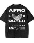 Camiseta gráfica Afro-Latinx Queer Pride Intersectional Pride Gear en camiseta oversize lavada con ácido negro - 250 g/m²
