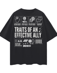 Traits of an Effective Ally Graphic Tee on front of Black Oversize Deep Drop Shoulder Tee - 190 GSM