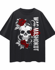 Wag Mashokot T-Shirt Have no fear Skull & Roses on front of Black Oversize Tee Oversize Deep Drop Shoulder Tee - 190 GSM