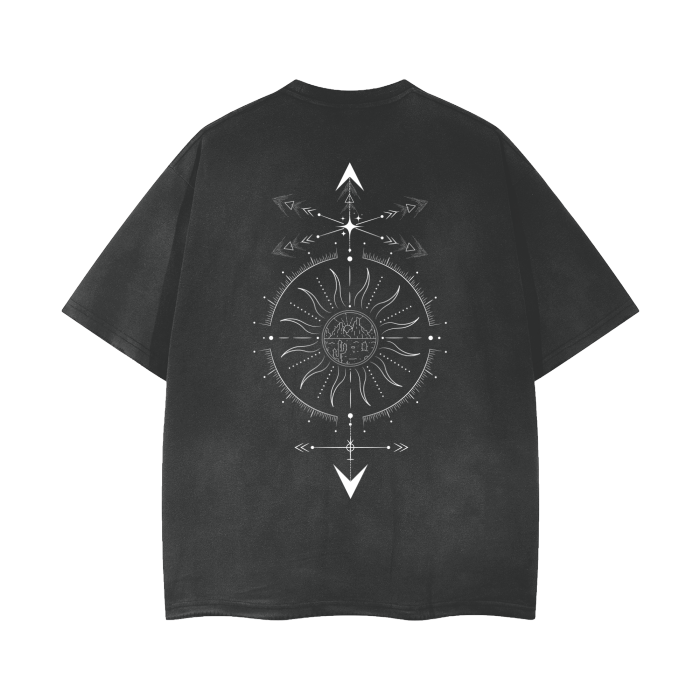 Polygender Pride Pangender Gender Symbol Celestial Design on Black Gray Vintage Wash Frayed T-Shirt Vintage Wash Frayed T-Shirt