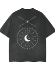 Non-Binary v2 Celestial Gender Symbol Design on Black Gray Vintage Wash Frayed T-Shirt Vintage Wash Frayed T-Shirt