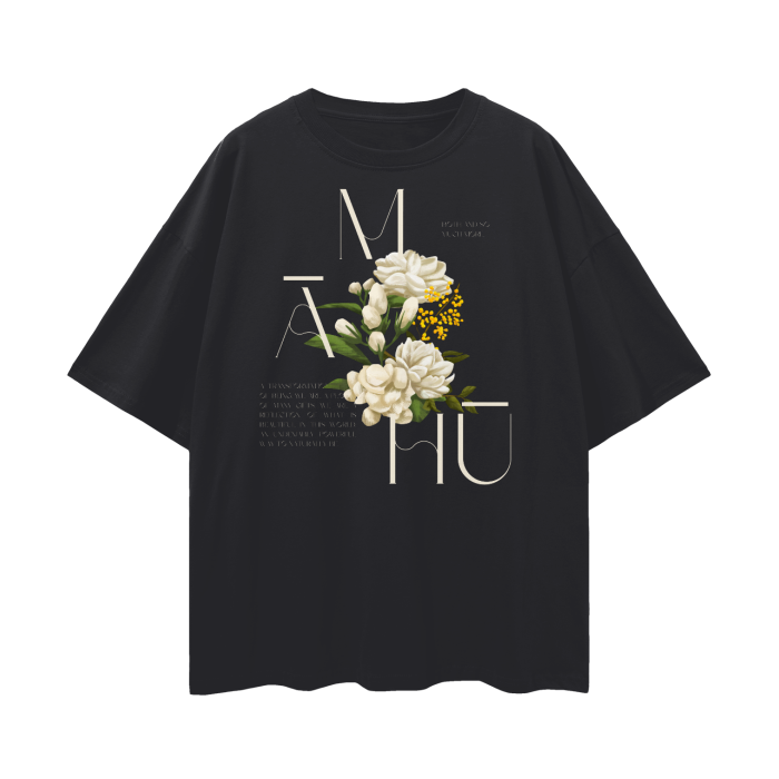 Māhū Pride in Hawaiian Culture Vintage Flowers on Black Oversize Deep Drop Shoulder Tee Oversize Deep Drop Shoulder Tee - 190 GSM