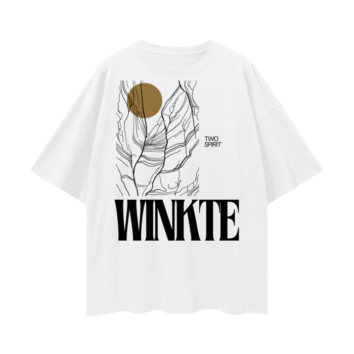 Winkte Pride Shirt Lakota Two Spirit Pride Front of White Oversize Deep Drop Shoulder Tee Oversize Deep Drop Shoulder Tee - 190 GSM