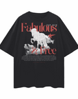 Fabulous & Free Unicorn Graphic Tee Streetwear LGBTQIA+ Pride on back of Black Oversize Deep Drop Shoulder Tee Oversize Deep Drop Shoulder Tee - 190 GSM
