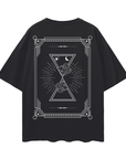 Tarot Card Inspired Celestial Design on Black Oversize Deep Drop Shoulder Tee Oversize Deep Drop Shoulder Tee - 190 GSM