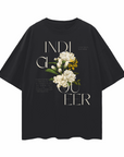 Indigiqueer Pride Vintage Flowers front Graphic on Black Oversize Deep Drop Shoulder Tee Oversize Deep Drop Shoulder Tee - 190 GSM