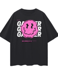 Gaymer Graphic Tee Pink Smiley Gay Pride T-Shirt Black Oversize Deep Drop Shoulder Tee Oversize Deep Drop Shoulder Tee - 190 GSM