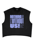 Nothing about us Without us Disability Pride on front of Black French Terry Boxy Tank Top French Terry Boxy Tank Top