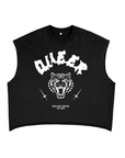 Queer Pride Tattoo Inspired Tiger Design on front of Black French Terry Boxy Tank Top French Terry Boxy Tank Top