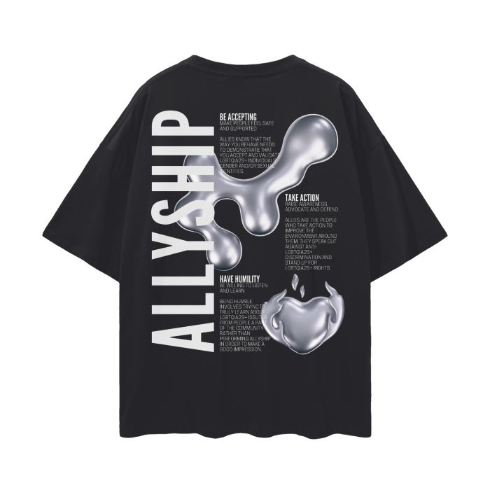 Allyship Graphic Tee Chrome Heart on Black Oversize Deep Drop Shoulder Tee Oversize Deep Drop Shoulder Tee - 190 GSM