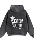 Trans King Graffiti Style Spray Paint with Crown Zip-Through Boxy Fleece Hoodie Zip-Through Boxy Hoodie