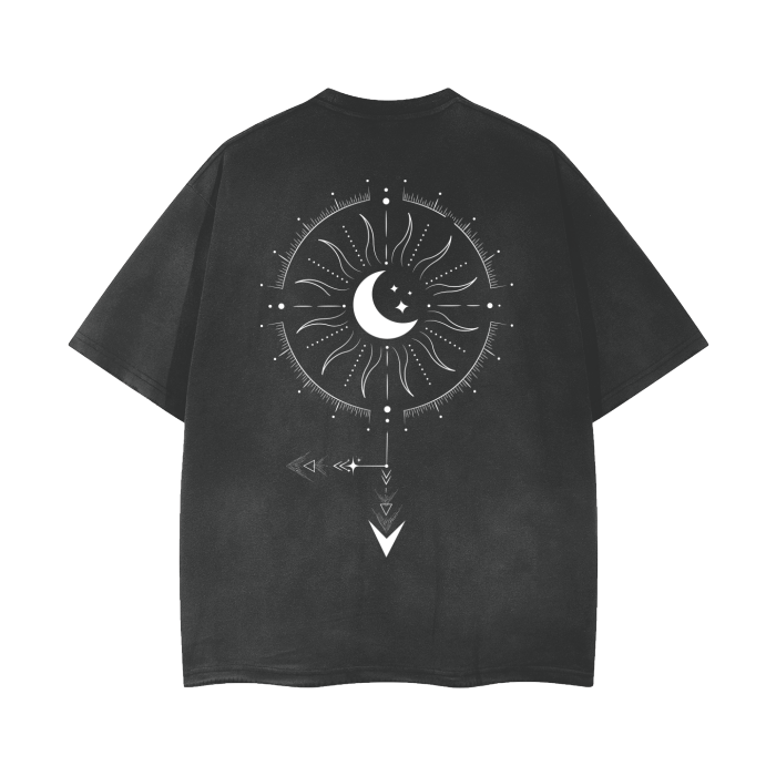Demigirl Gender Symbol in Celestial Design on Black Vintage Wash Frayed T-Shirt Vintage Wash Frayed T-Shirt