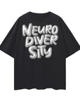 Neurodiversity Bubble Letter T-Shirt Disability Pride Tee on Black Oversize Deep Drop Shoulder Tee Oversize Deep Drop Shoulder Tee - 190 GSM